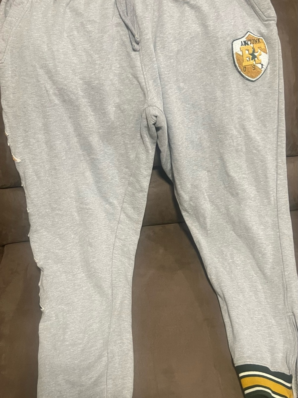 Men's Grey Jogger Sweatpants with Crest Patch